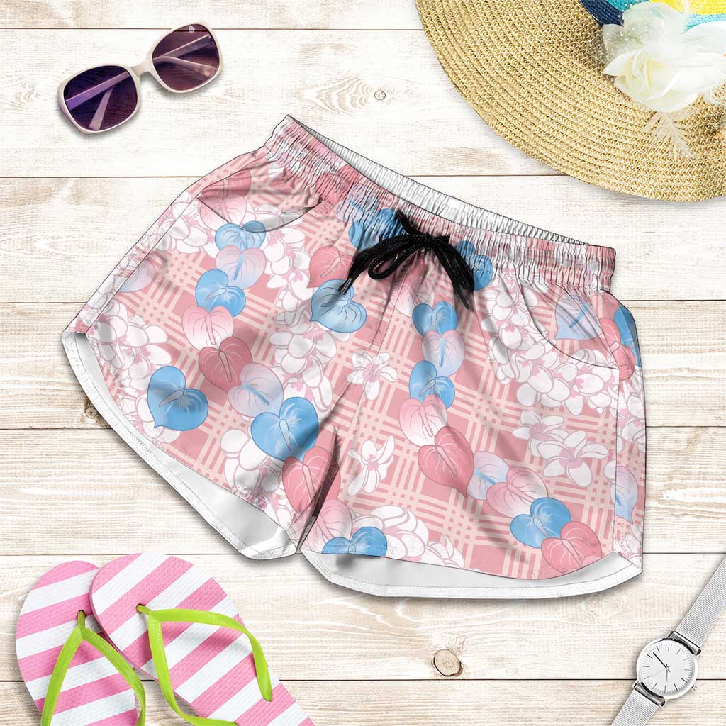 Anthurium Plumeria Lei Pastel Shorts for Women Pink Hawaiian Splendid Palaka LT01 Pink - Polynesian Pride