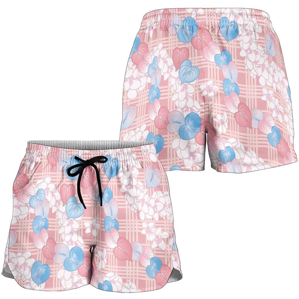 Anthurium Plumeria Lei Pastel Shorts for Women Pink Hawaiian Splendid Palaka LT01 - Polynesian Pride