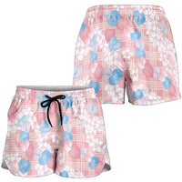 Anthurium Plumeria Lei Pastel Shorts for Women Pink Hawaiian Splendid Palaka LT01 - Polynesian Pride