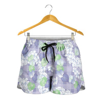 Anthurium Plumeria Lei Pastel Shorts for Women Purple Hawaiian Splendid Palaka LT01 - Polynesian Pride