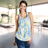 Anthurium Plumeria Lei Pastel Women Racerback Tank Blue Hawaiian Splendid Palaka LT01 - Polynesian Pride