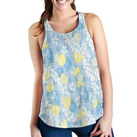 Anthurium Plumeria Lei Pastel Women Racerback Tank Blue Hawaiian Splendid Palaka LT01 - Polynesian Pride