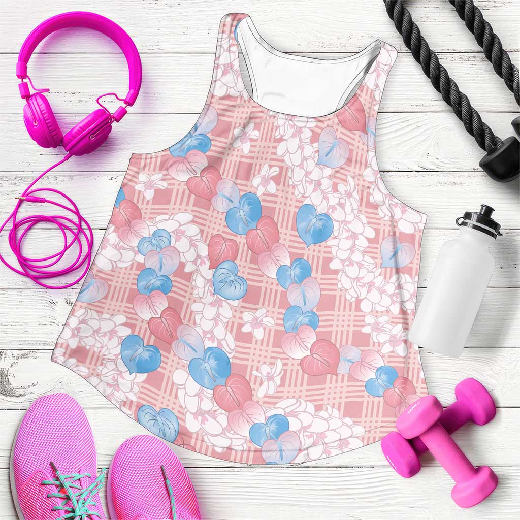 Anthurium Plumeria Lei Pastel Women Racerback Tank Pink Hawaiian Splendid Palaka LT01 Pink - Polynesian Pride