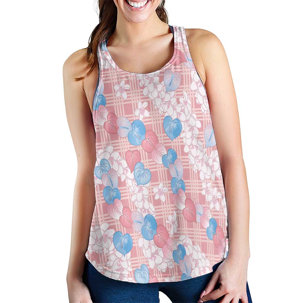 Anthurium Plumeria Lei Pastel Women Racerback Tank Pink Hawaiian Splendid Palaka LT01 - Polynesian Pride