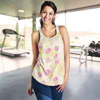 Anthurium Plumeria Lei Pastel Women Racerback Tank Yellow Hawaiian Splendid Palaka LT01 - Polynesian Pride