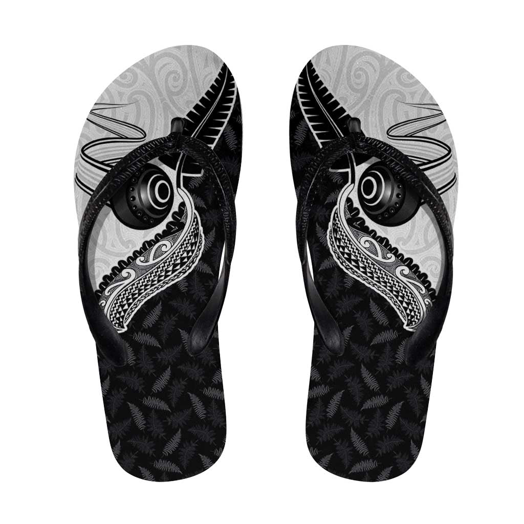 Aotearoa Lawn Bowls Flip Flops Maori and Silver Fern Half Style - Polynesian Pride