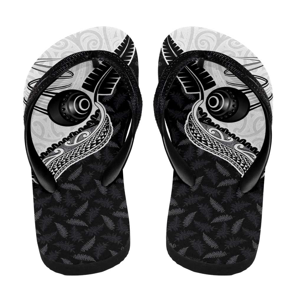 Aotearoa Lawn Bowls Flip Flops Maori and Silver Fern Half Style - Polynesian Pride