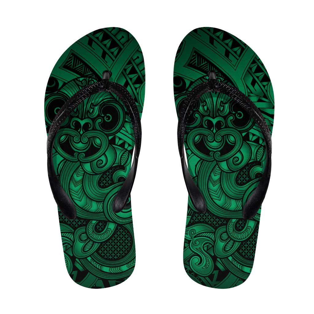 Aotearoa Maori Hei Tiki Flip Flops Kakariki Kowhaiwhai Puhoro Motif LT9 Green - Polynesian Pride