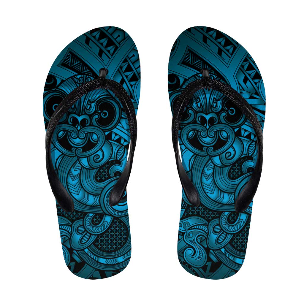 Aotearoa Maori Hei Tiki Flip Flops Kikorangi Kowhaiwhai Puhoro Motif LT9 Blue - Polynesian Pride