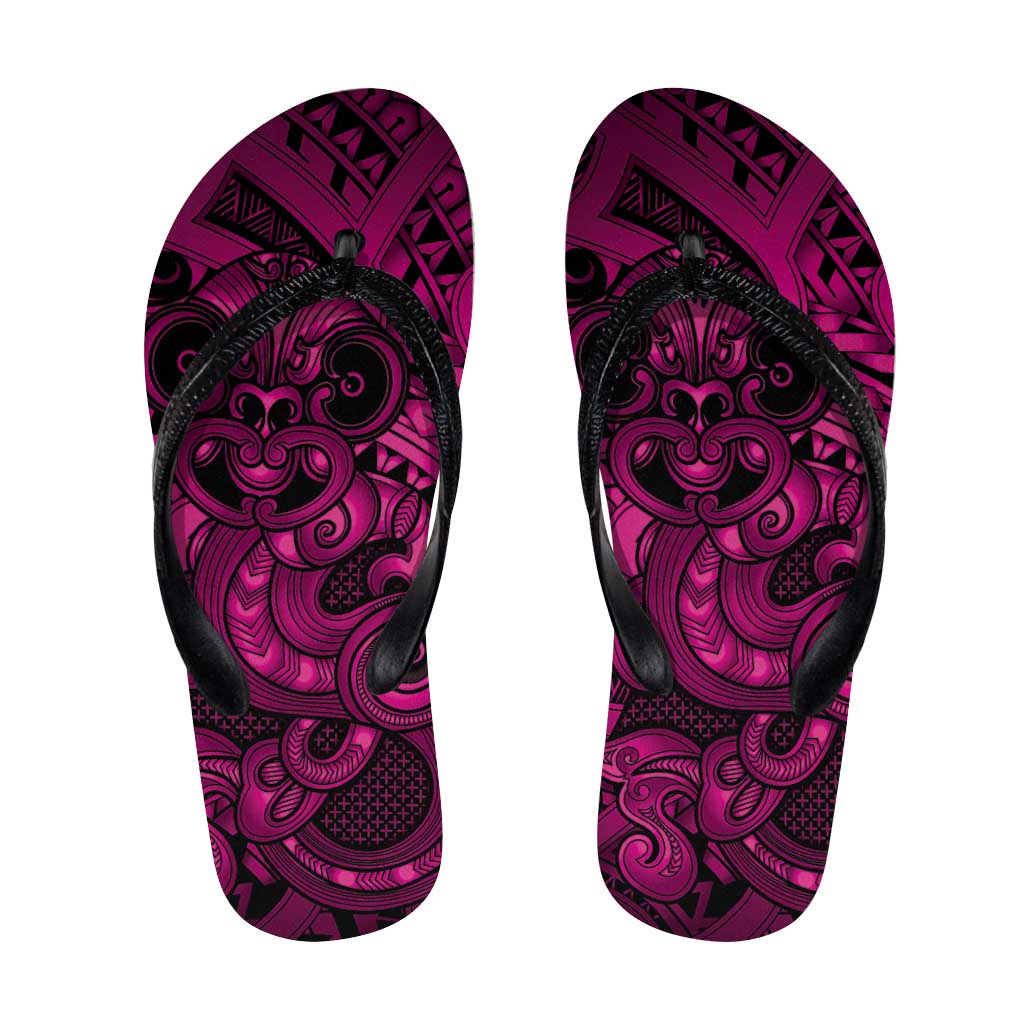 Aotearoa Maori Hei Tiki Flip Flops Mawhero Kowhaiwhai Puhoro Motif LT9 Pink - Polynesian Pride