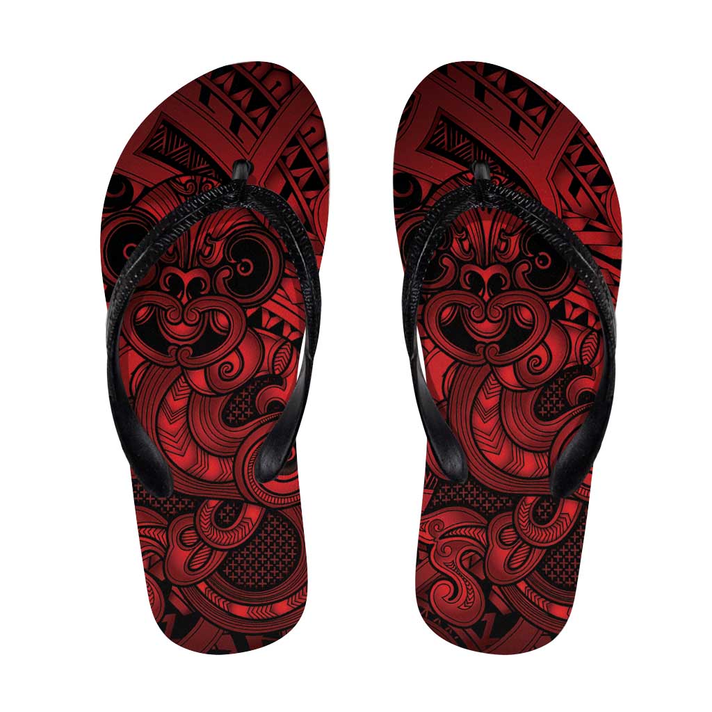 Aotearoa Maori Hei Tiki Flip Flops Whero Kowhaiwhai Puhoro Motif LT9 Red - Polynesian Pride