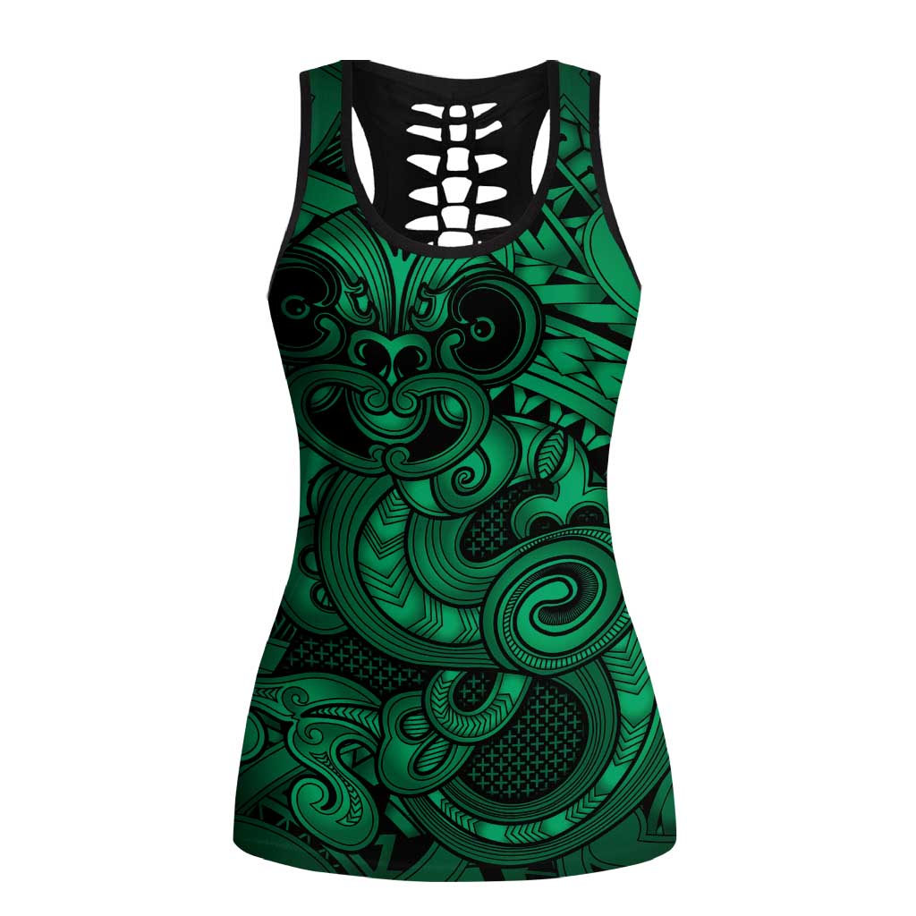 Aotearoa Maori Hei Tiki Hollow Tank Top Kakariki Kowhaiwhai Puhoro Motif LT9 Female Green - Polynesian Pride