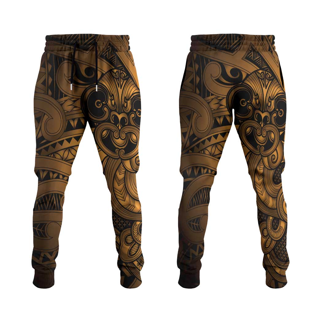 Aotearoa Maori Hei Tiki Jogger Pants Koura Kowhaiwhai Puhoro Motif LT9 Gold - Polynesian Pride