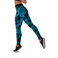 Aotearoa Maori Hei Tiki Leggings Kikorangi Kowhaiwhai Puhoro Motif LT9 Blue - Polynesian Pride