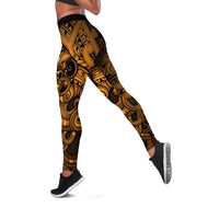Aotearoa Maori Hei Tiki Leggings Koura Kowhaiwhai Puhoro Motif LT9 Gold - Polynesian Pride