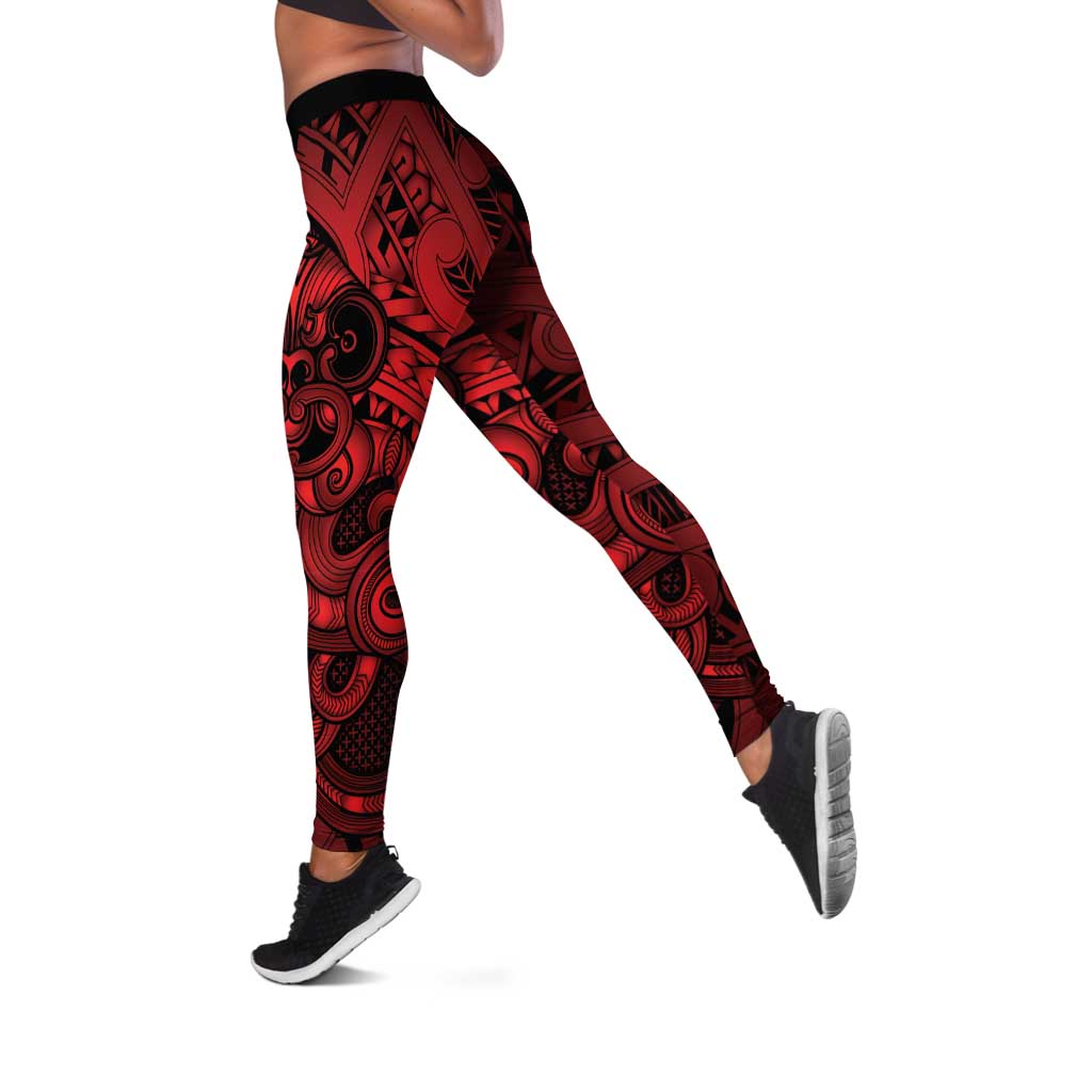 Aotearoa Maori Hei Tiki Leggings Whero Kowhaiwhai Puhoro Motif LT9 Red - Polynesian Pride