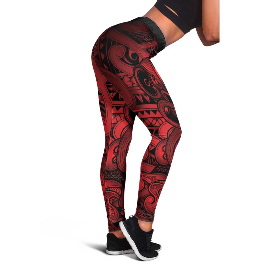 Aotearoa Maori Hei Tiki Leggings Whero Kowhaiwhai Puhoro Motif LT9 - Polynesian Pride