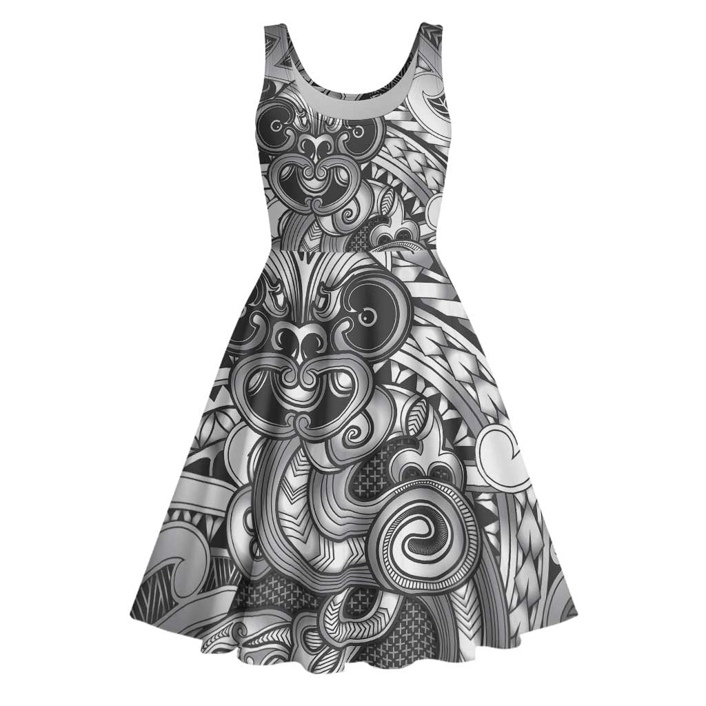 Aotearoa Maori Hei Tiki Midi Dress Kiwikiwi Kowhaiwhai Puhoro Motif