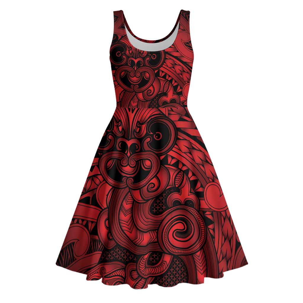 Aotearoa Maori Hei Tiki Midi Dress Whero Kowhaiwhai Puhoro Motif