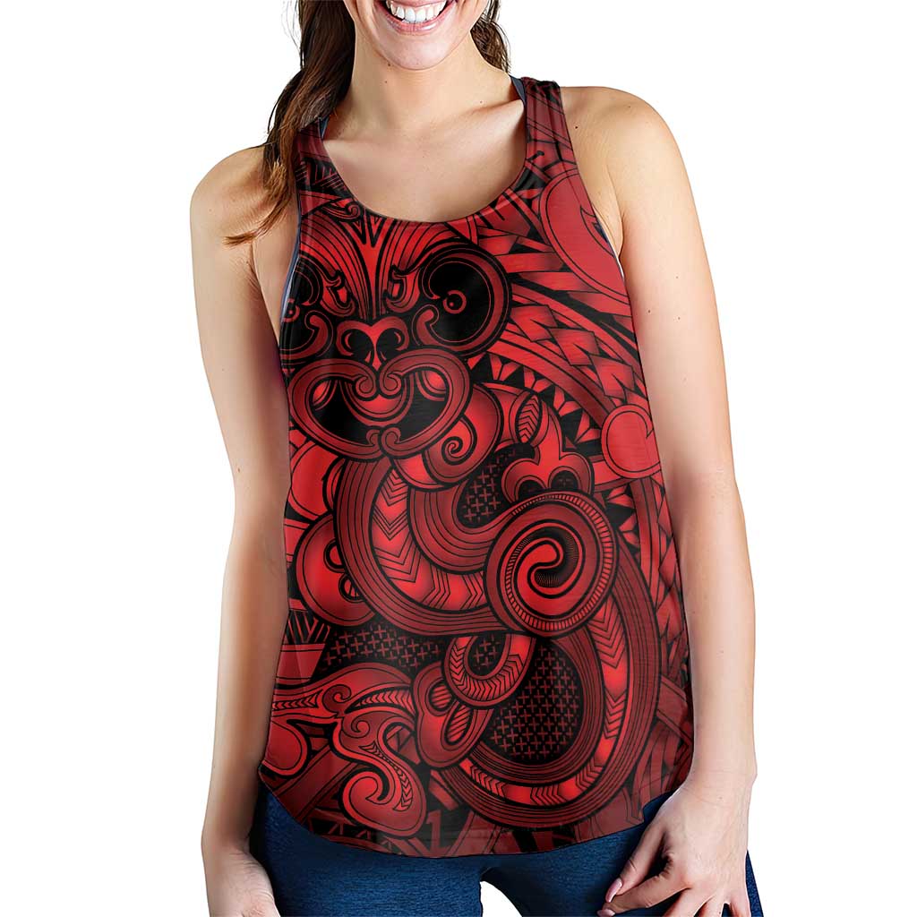 Aotearoa Maori Hei Tiki Women Racerback Tank Whero Kowhaiwhai Puhoro Motif