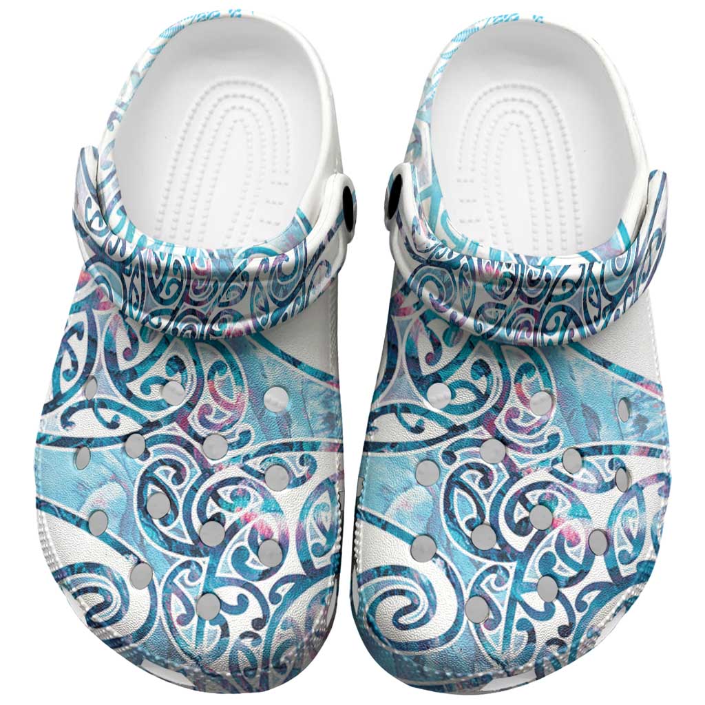 Aotearoa Maori Koru Curves Clogs Shoes Aqua Paua Shell LT7 Blue - Polynesian Pride