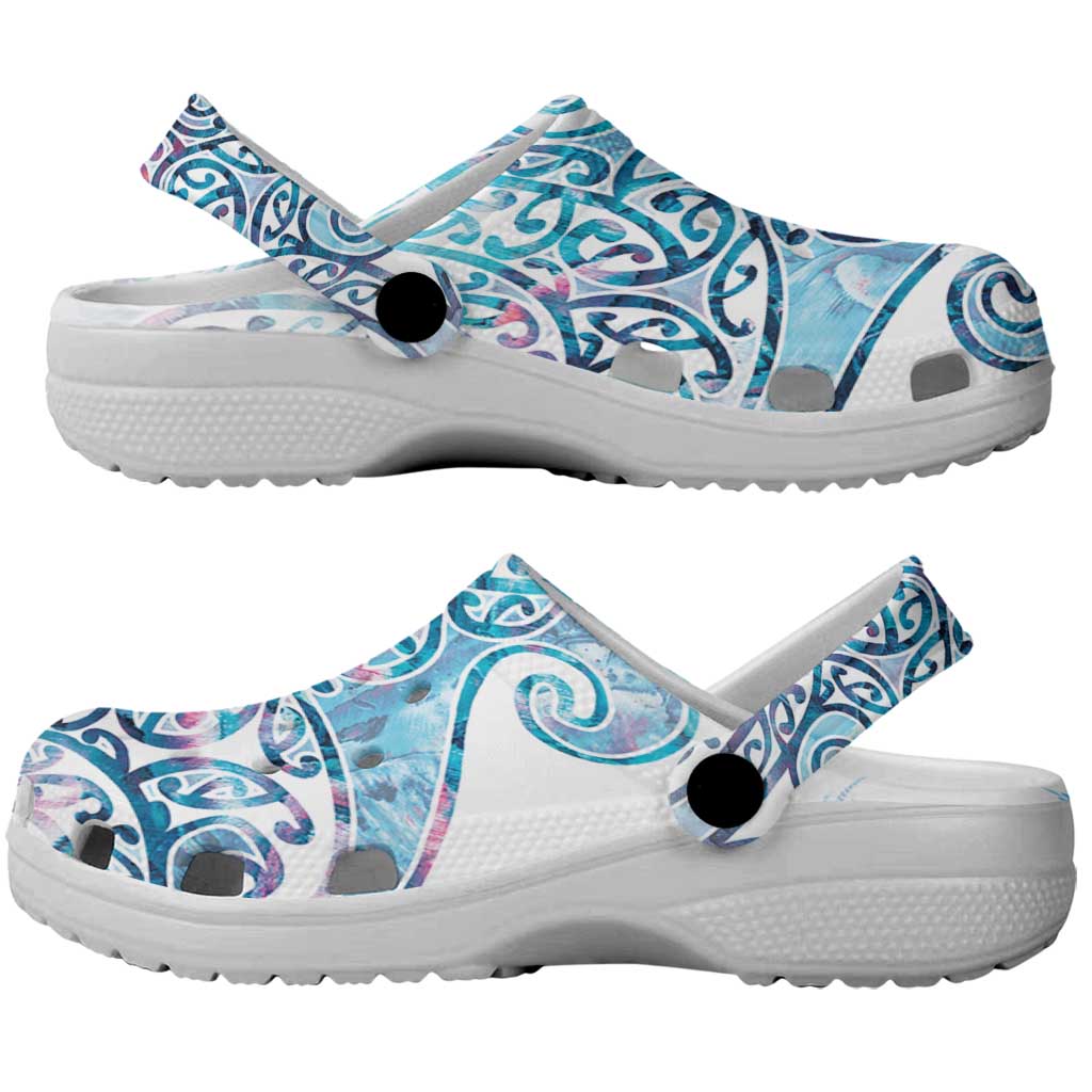Aotearoa Maori Koru Curves Clogs Shoes Aqua Paua Shell LT7 - Polynesian Pride