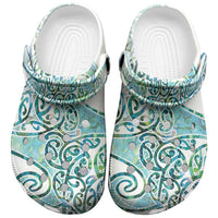 Aotearoa Maori Koru Curves Clogs Shoes Mossy Paua Shell LT7 Green - Polynesian Pride