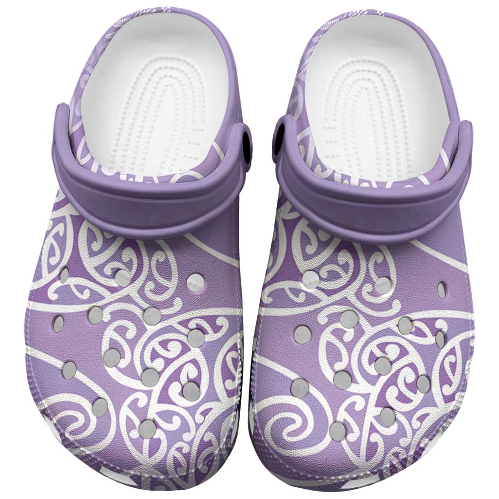 Aotearoa Maori Koru Curves Clogs Shoes Silver Ferns - Amethyst LT7 Purple - Polynesian Pride