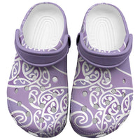 Aotearoa Maori Koru Curves Clogs Shoes Silver Ferns - Amethyst