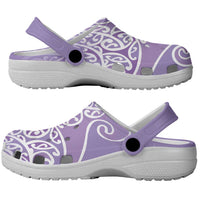 Aotearoa Maori Koru Curves Clogs Shoes Silver Ferns - Amethyst