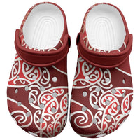 Aotearoa Maori Koru Curves Clogs Shoes Silver Ferns - Crimson Red