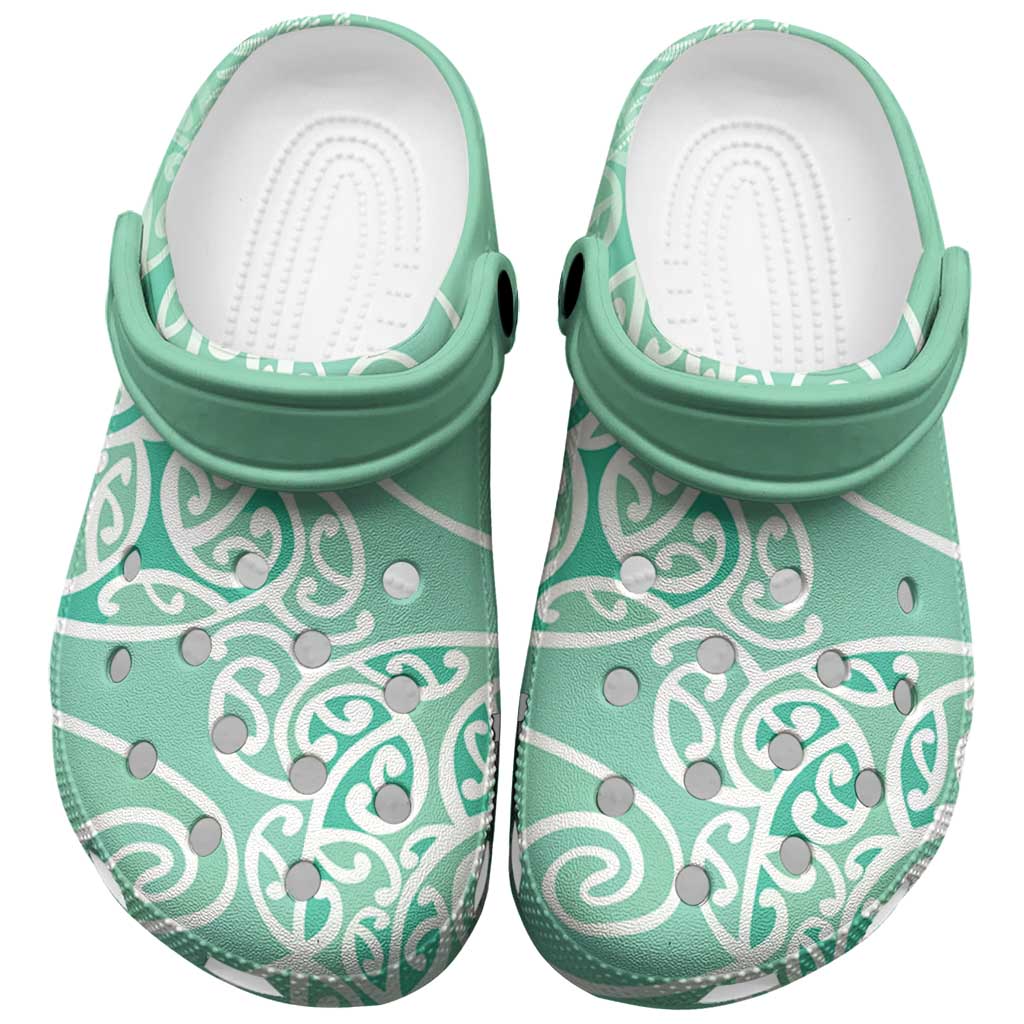 Aotearoa Maori Koru Curves Clogs Shoes Silver Ferns - Mint LT7 Mint Green - Polynesian Pride