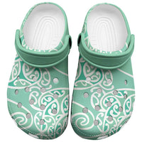 Aotearoa Maori Koru Curves Clogs Shoes Silver Ferns - Mint LT7 Mint Green - Polynesian Pride