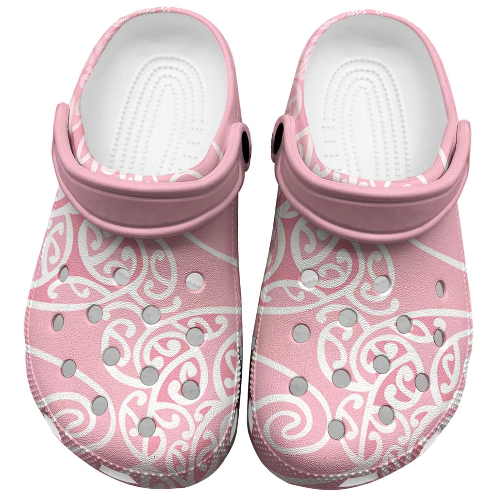Aotearoa Maori Koru Curves Clogs Shoes Silver Ferns - Rose Pink LT7 Pink - Polynesian Pride