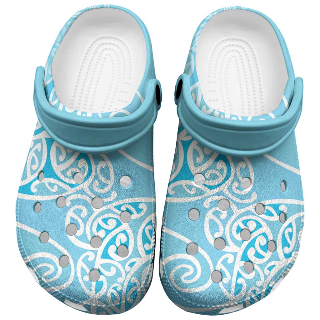 Aotearoa Maori Koru Curves Clogs Shoes Silver Ferns - Turquoise LT7 Turquoise - Polynesian Pride