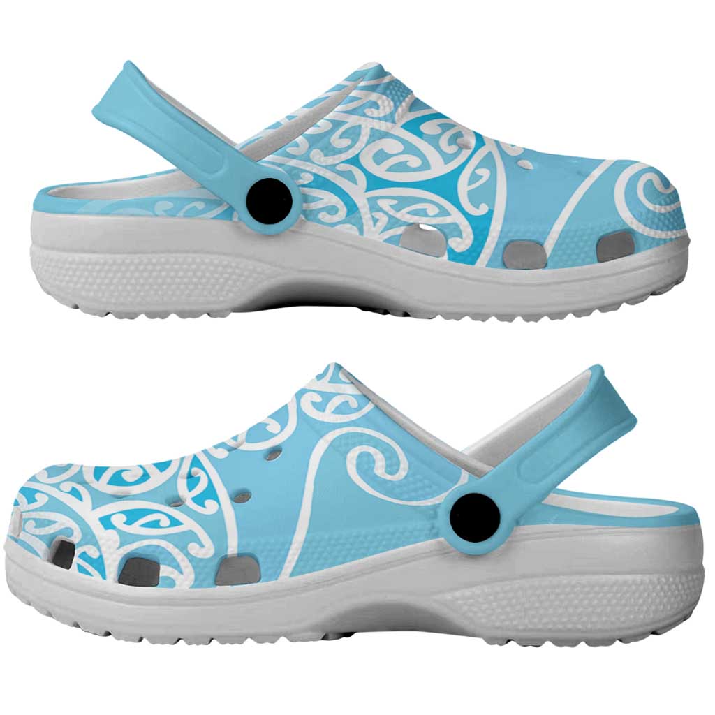 Aotearoa Maori Koru Curves Clogs Shoes Silver Ferns - Turquoise LT7 - Polynesian Pride