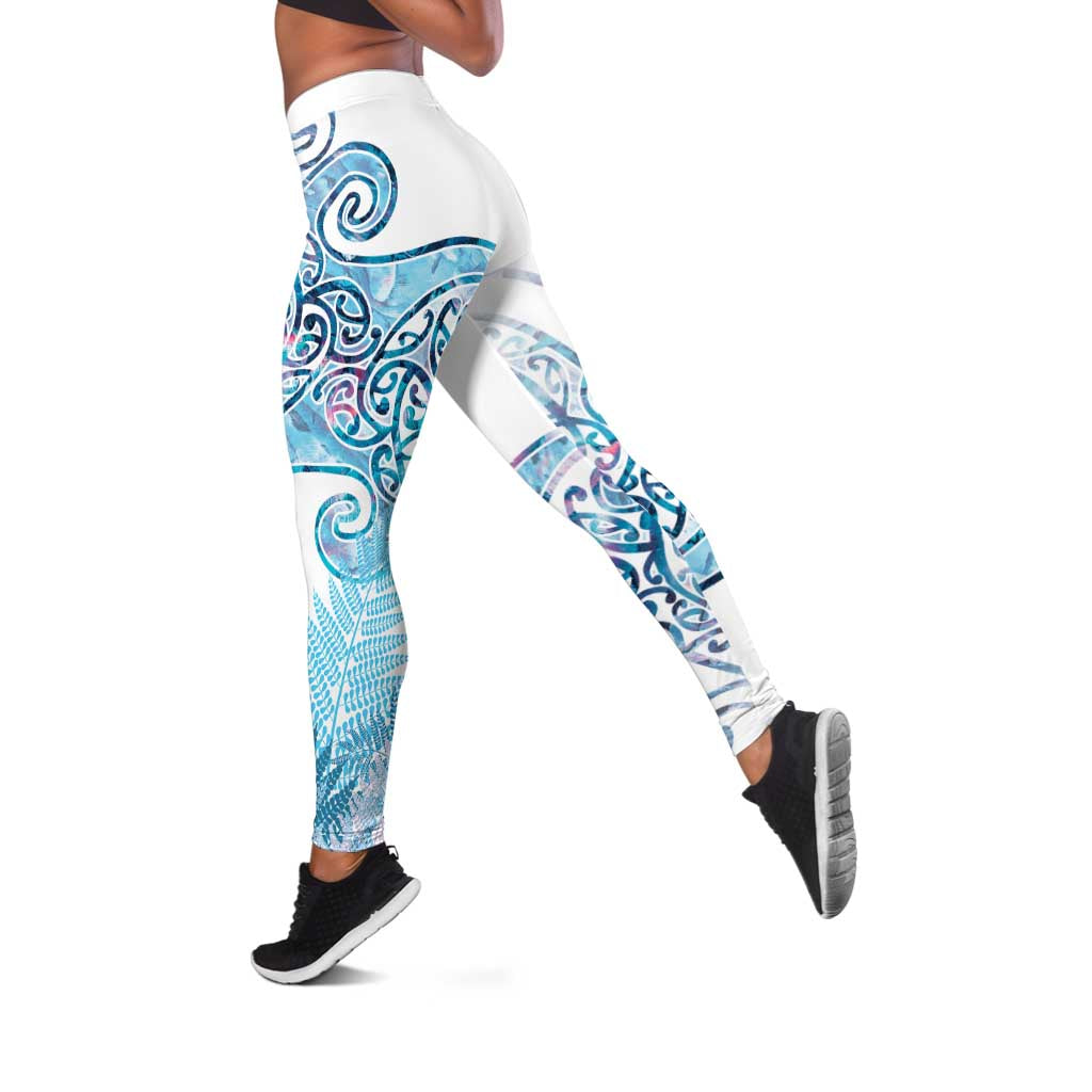 Aotearoa Maori Koru Curves Leggings Aqua Paua Shell LT7 Blue - Polynesian Pride