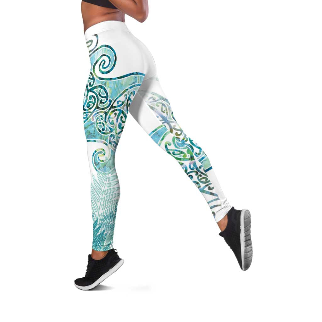 Aotearoa Maori Koru Curves Leggings Mossy Paua Shell LT7 Green - Polynesian Pride