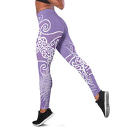 Aotearoa Maori Koru Curves Leggings Silver Ferns - Amethyst LT7 Purple - Polynesian Pride