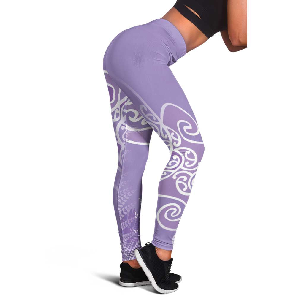 Aotearoa Maori Koru Curves Leggings Silver Ferns - Amethyst LT7 - Polynesian Pride