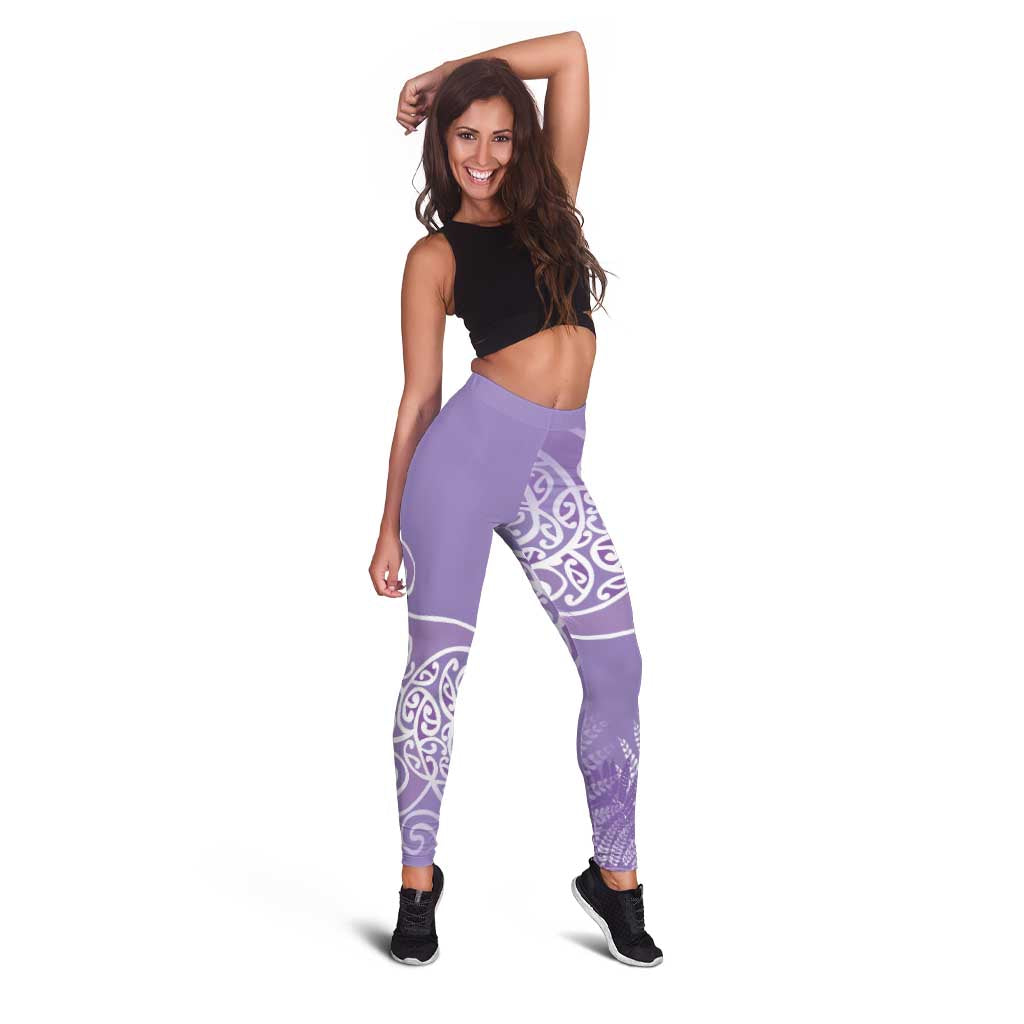 Aotearoa Maori Koru Curves Leggings Silver Ferns - Amethyst LT7 - Polynesian Pride