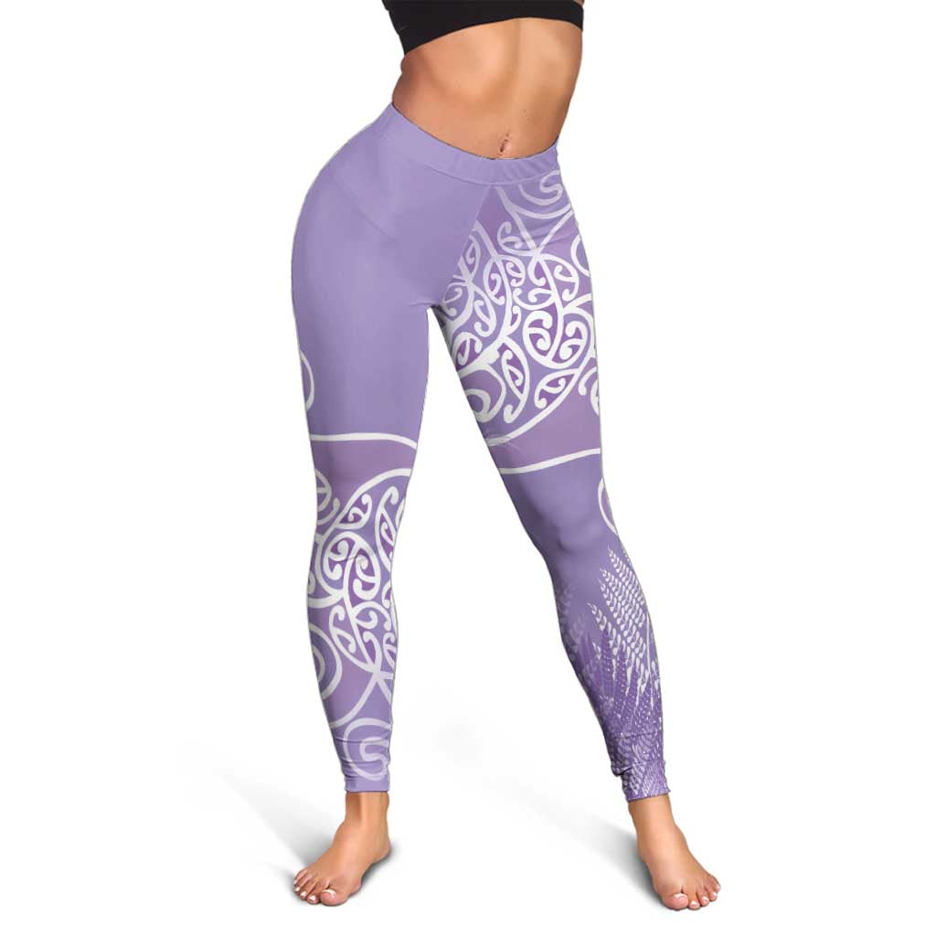 Aotearoa Maori Koru Curves Leggings Silver Ferns - Amethyst LT7 - Polynesian Pride