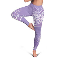 Aotearoa Maori Koru Curves Leggings Silver Ferns - Amethyst LT7 - Polynesian Pride
