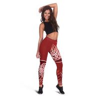 Aotearoa Maori Koru Curves Leggings Silver Ferns - Crimson Red LT7 - Polynesian Pride