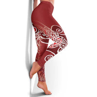 Aotearoa Maori Koru Curves Leggings Silver Ferns - Crimson Red LT7 - Polynesian Pride