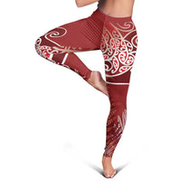 Aotearoa Maori Koru Curves Leggings Silver Ferns - Crimson Red LT7 - Polynesian Pride