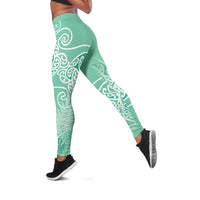 Aotearoa Maori Koru Curves Leggings Silver Ferns - Mint