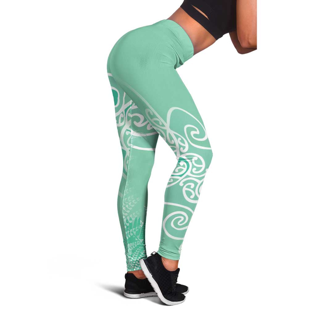 Aotearoa Maori Koru Curves Leggings Silver Ferns - Mint
