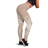 Aotearoa Maori Koru Curves Leggings Silver Ferns - Mocha LT7 - Polynesian Pride