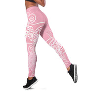 Aotearoa Maori Koru Curves Leggings Silver Ferns - Rose Pink LT7 Pink - Polynesian Pride